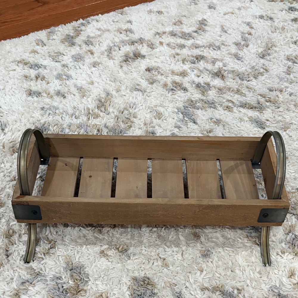 Rustic Wooden Bath Caddy with Metal Accents